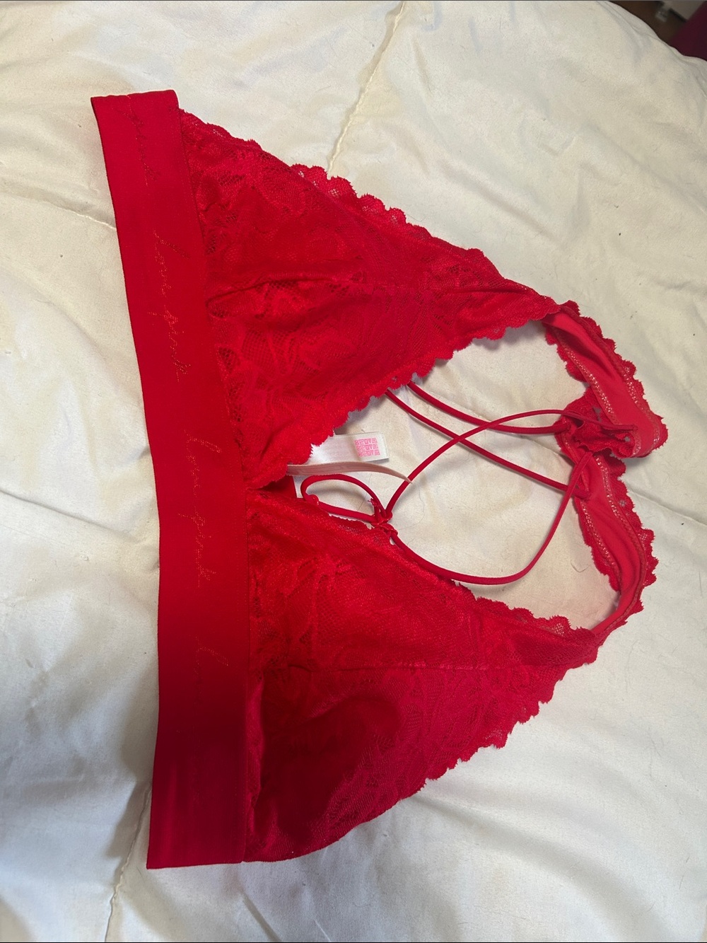 PINK Victoria's Secret Red Lace Strappy Bralette
